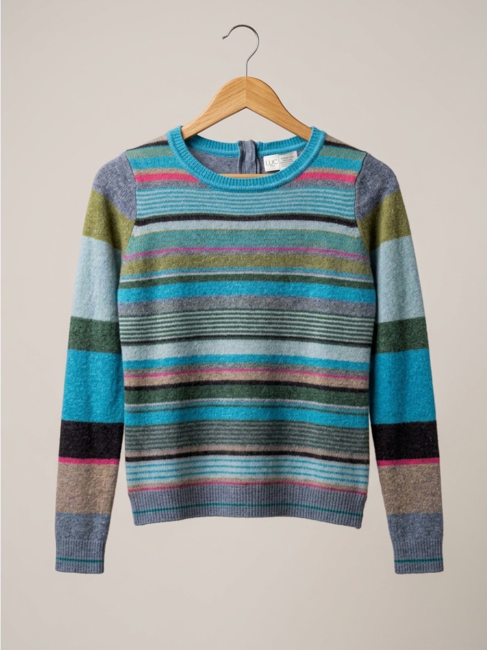 Lucy & Laurel Merino Wool Striped Sweater Small Multicolor Button Back